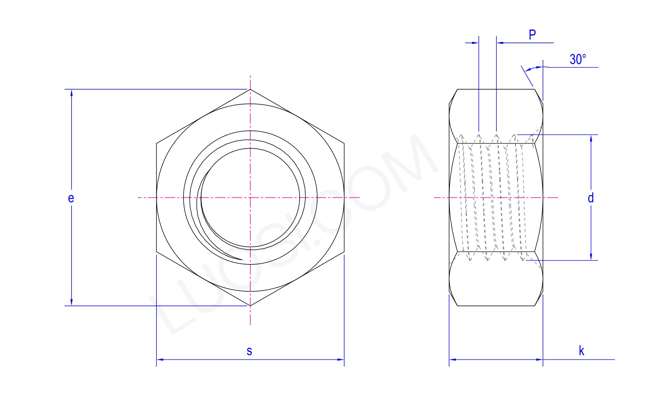single chamfered hexagonal nut parameter